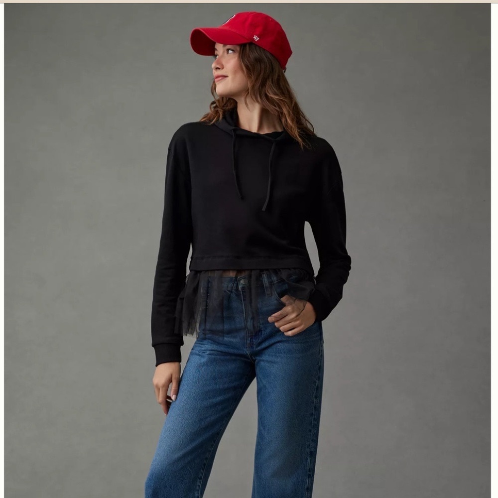 Pilcro Tulle Hem Long Sleeve Hoodie XS